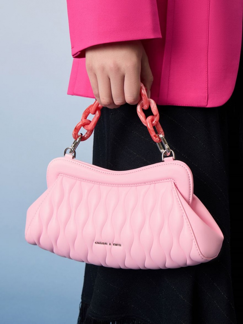τσάντα clutch Charles And Keith Iva Acrylic Handle ροζ | 36945-XOWG