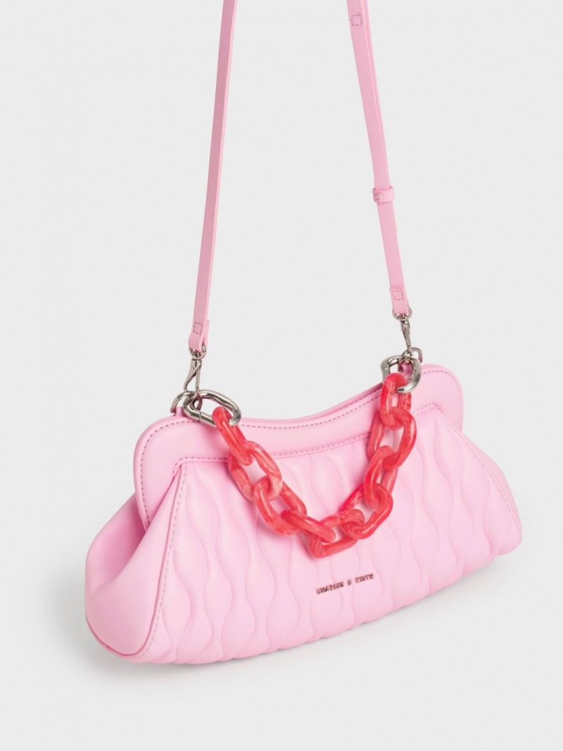 τσάντα clutch Charles And Keith Iva Acrylic Handle ροζ | 36945-XOWG