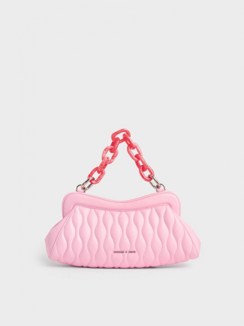τσάντα clutch Charles And Keith Iva Acrylic Handle ροζ | 36945-XOWG