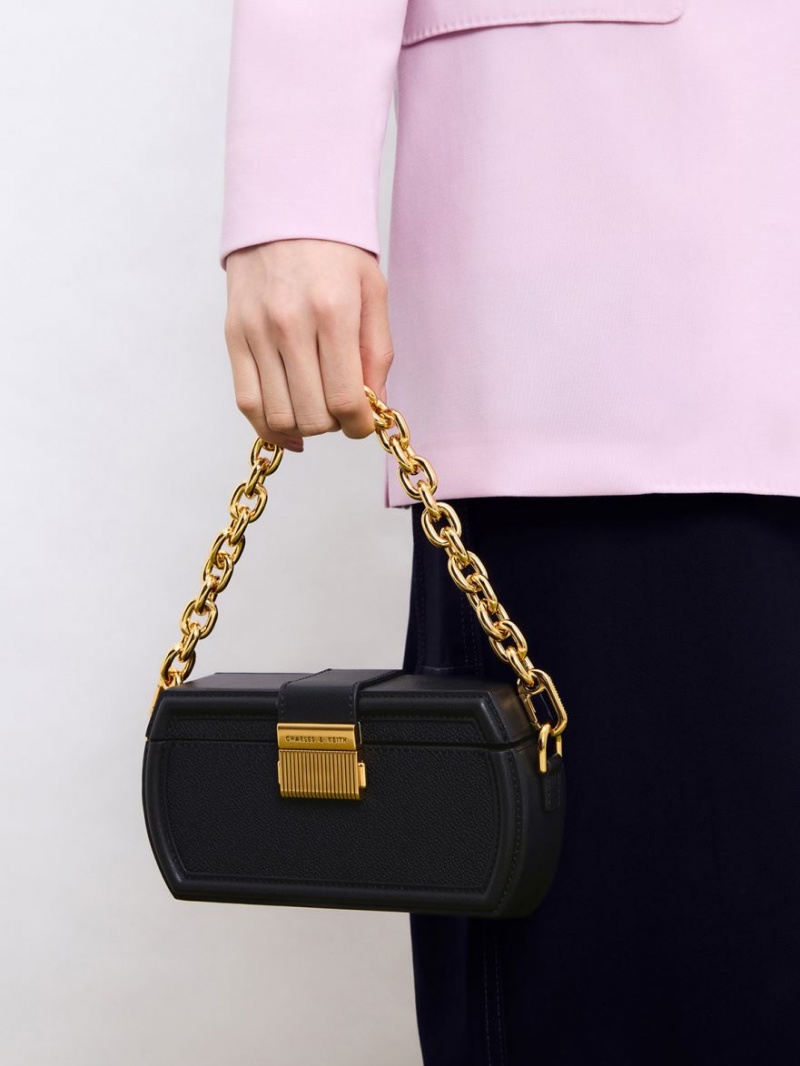 τσάντα clutch Charles And Keith Leona Belted Geometric μαυρα | 16759-RVCB