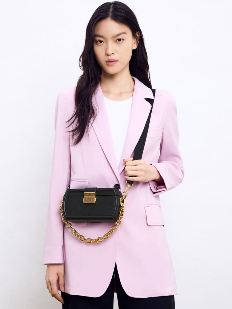 τσάντα clutch Charles And Keith Leona Belted Geometric μαυρα | 16759-RVCB