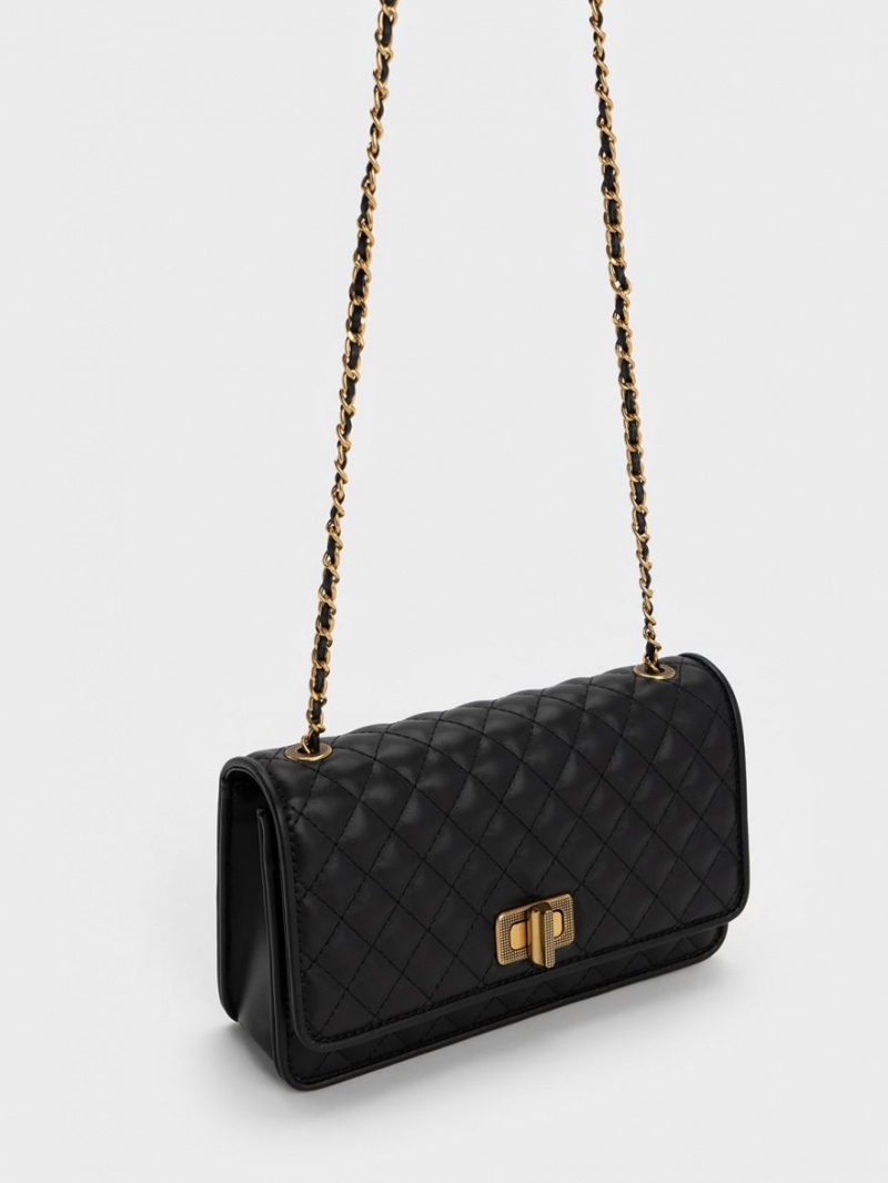 τσάντα clutch Charles And Keith Metallic Turn-Lock Καπιτονέ μαυρα | 80176-PWIN