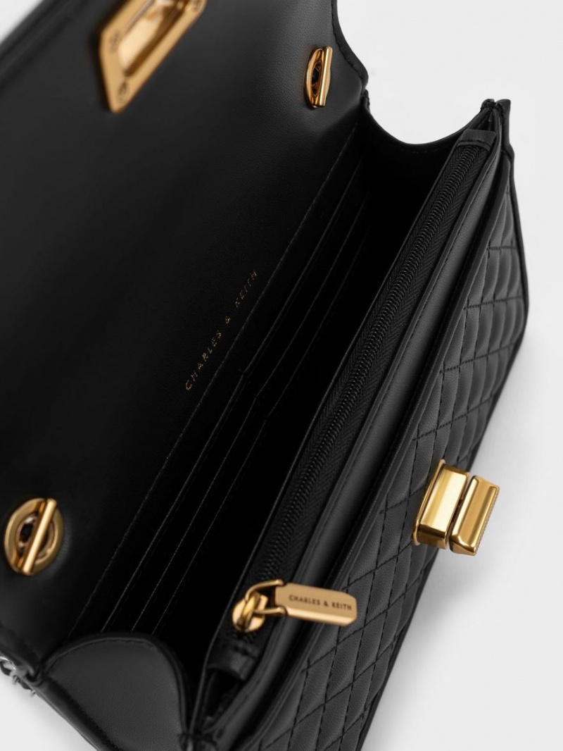 τσάντα clutch Charles And Keith Metallic Turn-Lock Καπιτονέ μαυρα | 80176-PWIN