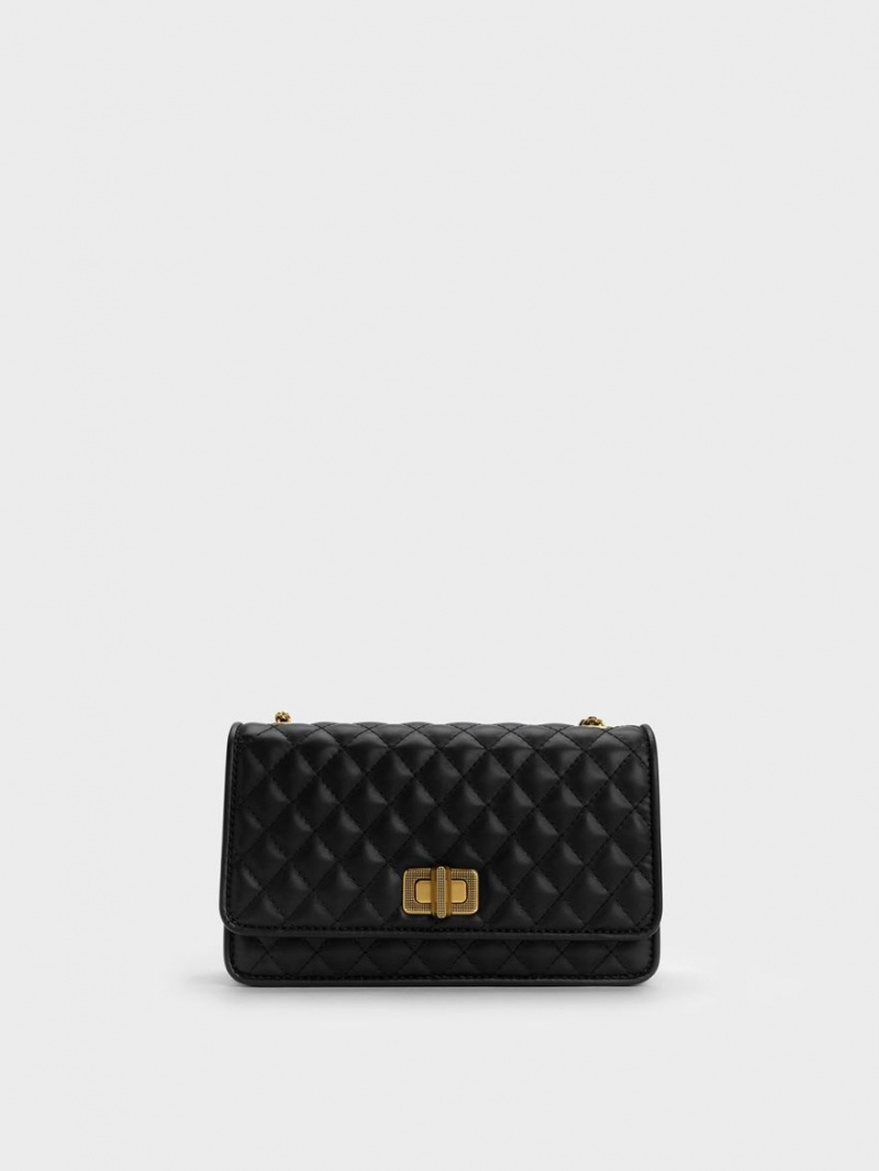 τσάντα clutch Charles And Keith Metallic Turn-Lock Καπιτονέ μαυρα | 80176-PWIN