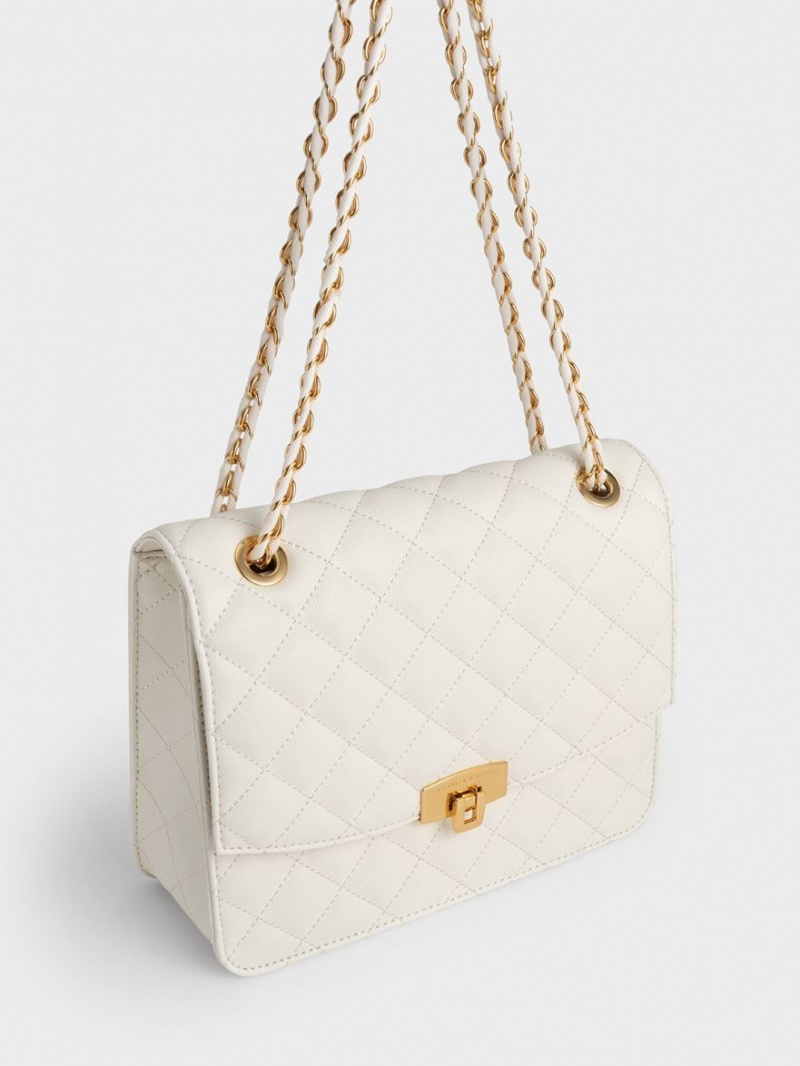τσάντα clutch Charles And Keith Καπιτονέ Chain λουρακια κρέμα | 63541-FMZL
