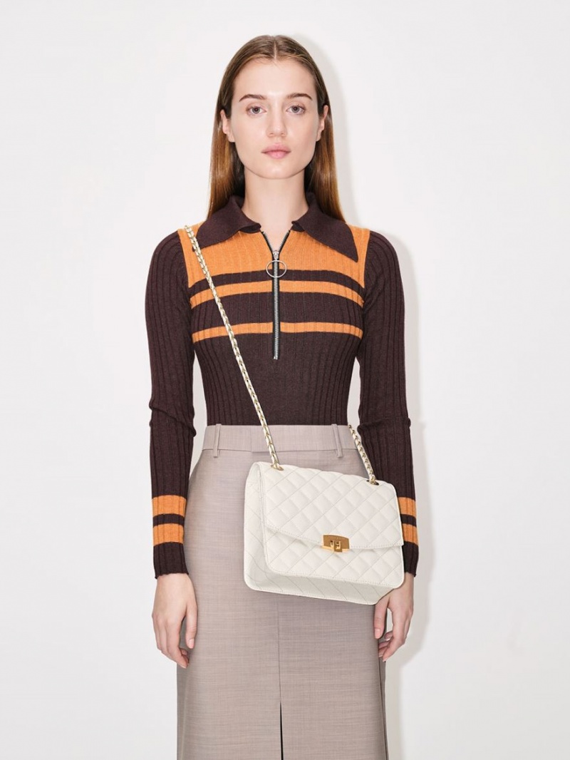τσάντα clutch Charles And Keith Καπιτονέ Chain λουρακια κρέμα | 63541-FMZL