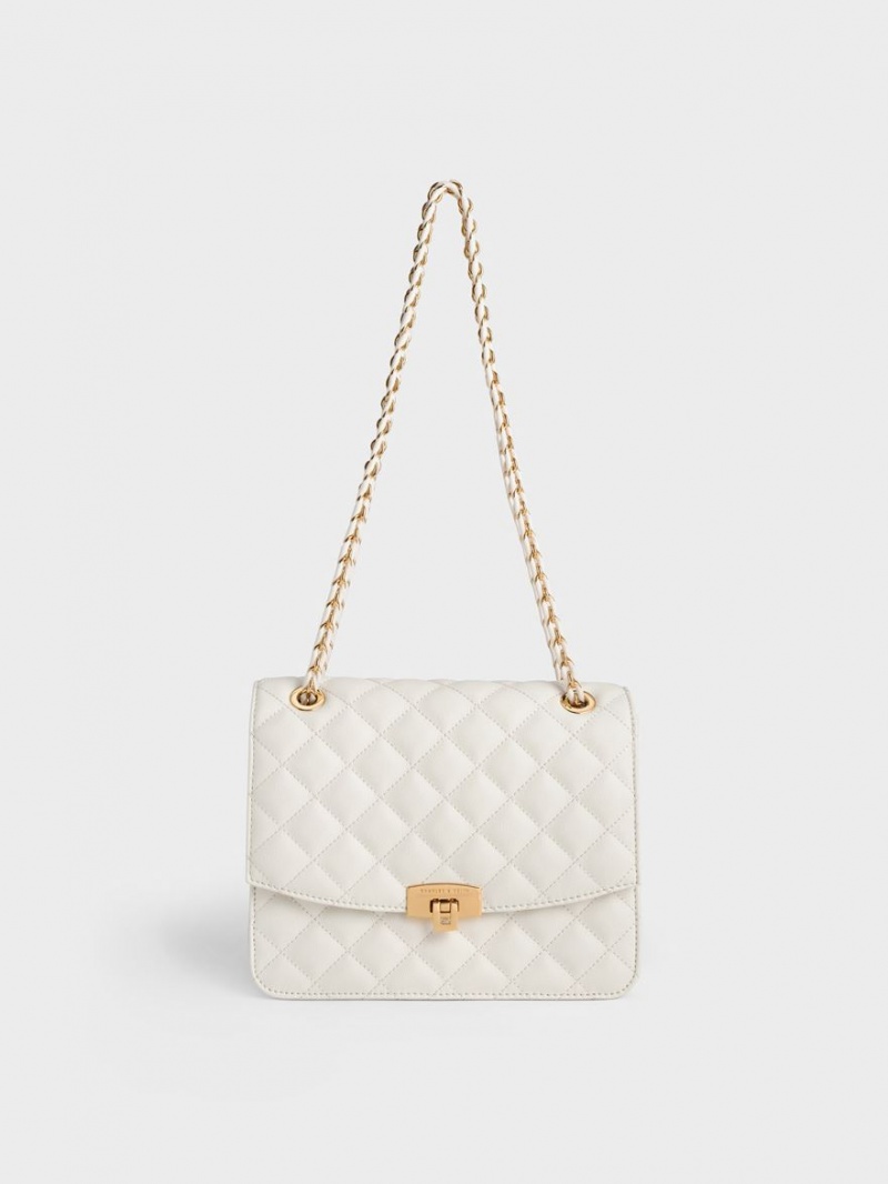 τσάντα clutch Charles And Keith Καπιτονέ Chain λουρακια κρέμα | 63541-FMZL