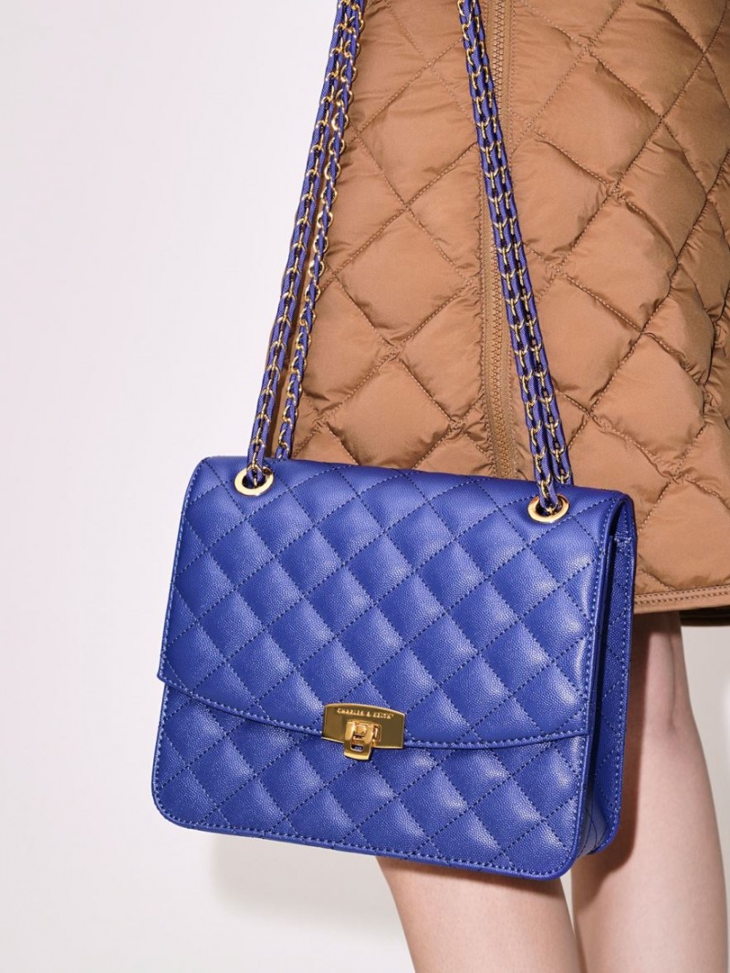 τσάντα clutch Charles And Keith Καπιτονέ Chain λουρακια μπλε | 92548-GNXU
