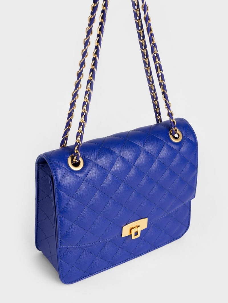 τσάντα clutch Charles And Keith Καπιτονέ Chain λουρακια μπλε | 92548-GNXU