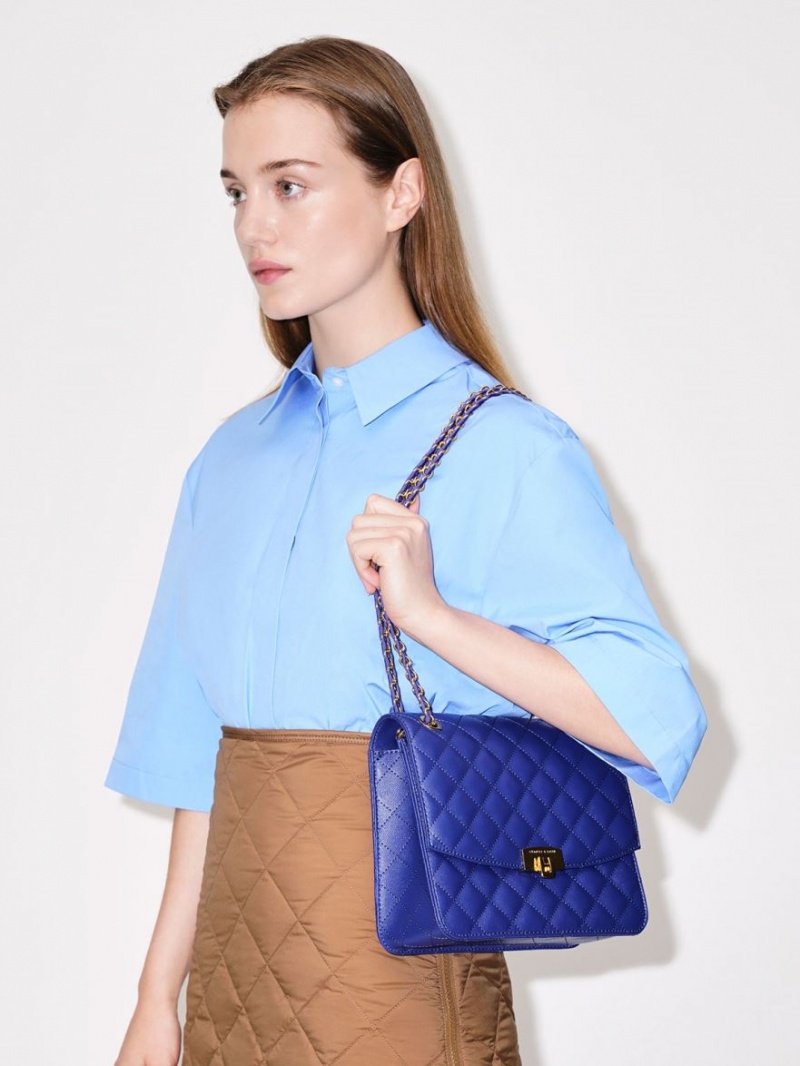 τσάντα clutch Charles And Keith Καπιτονέ Chain λουρακια μπλε | 92548-GNXU