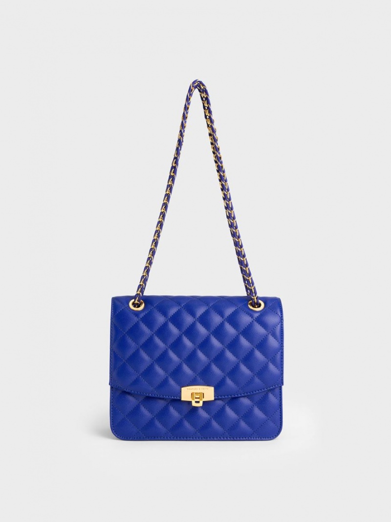 τσάντα clutch Charles And Keith Καπιτονέ Chain λουρακια μπλε | 92548-GNXU