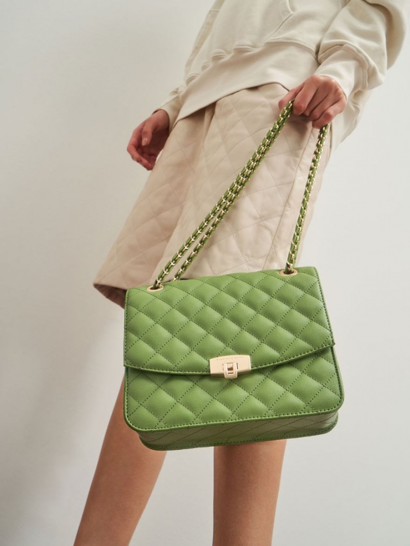 τσάντα clutch Charles And Keith Καπιτονέ Chain λουρακια πρασινο | 94675-UQEW