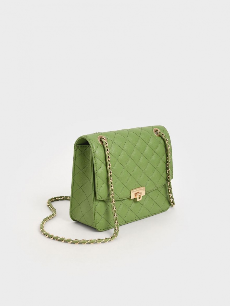 τσάντα clutch Charles And Keith Καπιτονέ Chain λουρακια πρασινο | 94675-UQEW