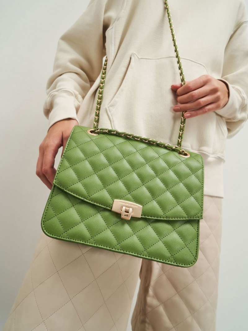 τσάντα clutch Charles And Keith Καπιτονέ Chain λουρακια πρασινο | 94675-UQEW