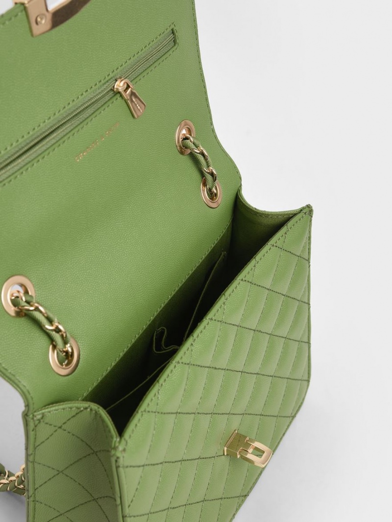 τσάντα clutch Charles And Keith Καπιτονέ Chain λουρακια πρασινο | 94675-UQEW