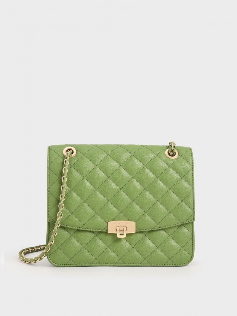 τσάντα clutch Charles And Keith Καπιτονέ Chain λουρακια πρασινο | 94675-UQEW