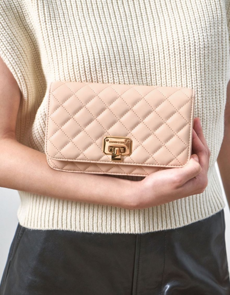 τσάντα clutch Charles And Keith Καπιτονέ Flip-Lock Μπεζ | 43516-DCZA