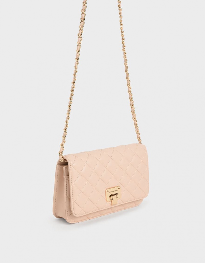 τσάντα clutch Charles And Keith Καπιτονέ Flip-Lock Μπεζ | 43516-DCZA