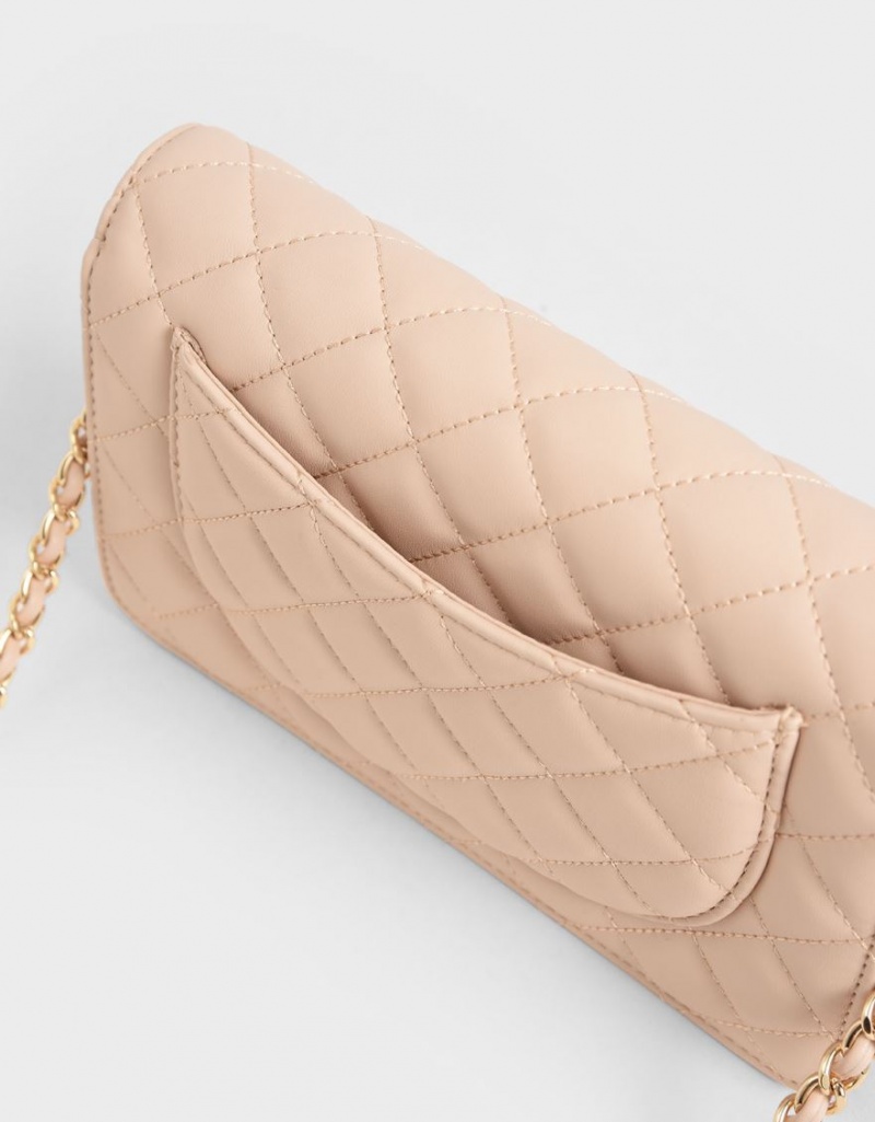 τσάντα clutch Charles And Keith Καπιτονέ Flip-Lock Μπεζ | 43516-DCZA