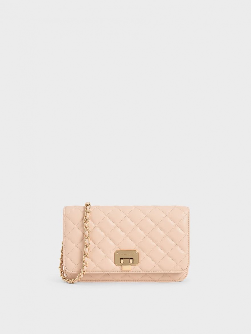 τσάντα clutch Charles And Keith Καπιτονέ Flip-Lock Μπεζ | 43516-DCZA