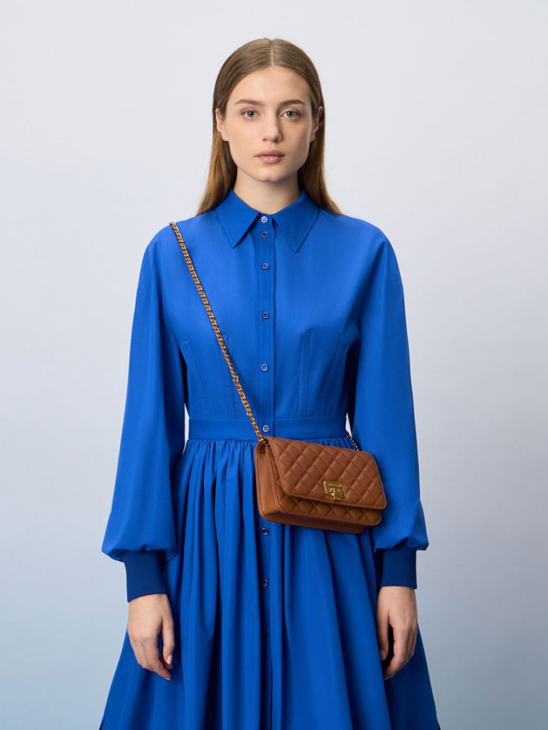 τσάντα clutch Charles And Keith Καπιτονέ Push-Lock σοκολάτα | 31059-KDVO