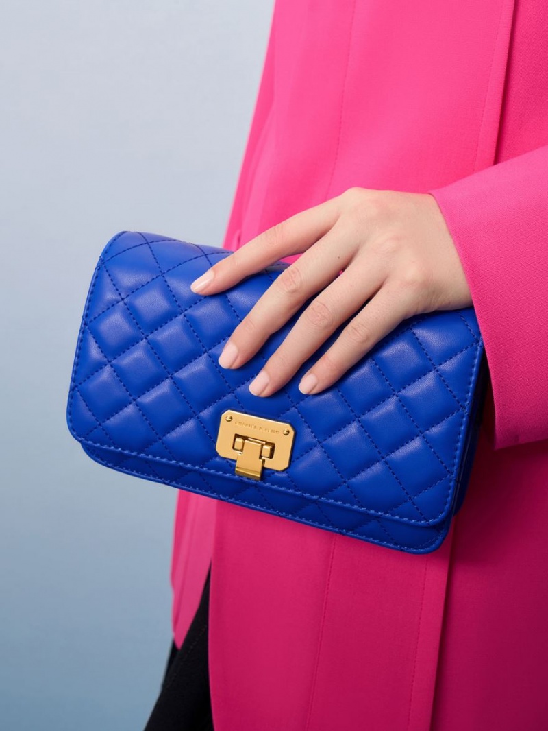 τσάντα clutch Charles And Keith Καπιτονέ Push-Lock μπλε | 32190-VFLJ