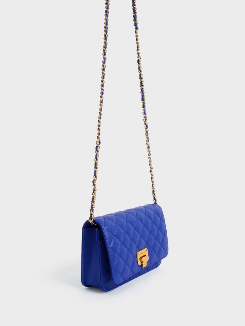 τσάντα clutch Charles And Keith Καπιτονέ Push-Lock μπλε | 32190-VFLJ