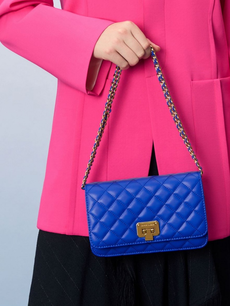 τσάντα clutch Charles And Keith Καπιτονέ Push-Lock μπλε | 32190-VFLJ