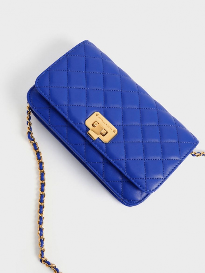 τσάντα clutch Charles And Keith Καπιτονέ Push-Lock μπλε | 32190-VFLJ