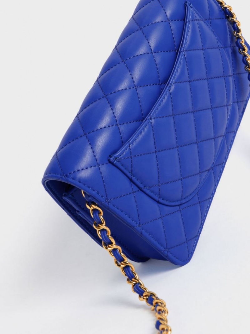 τσάντα clutch Charles And Keith Καπιτονέ Push-Lock μπλε | 32190-VFLJ