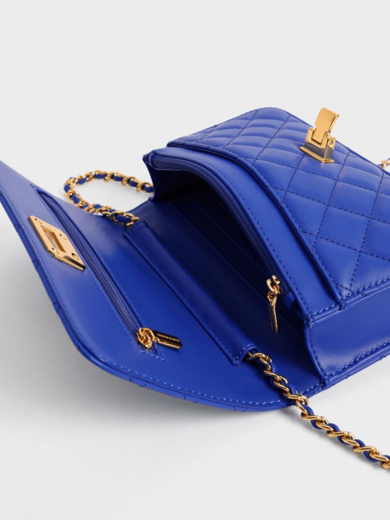 τσάντα clutch Charles And Keith Καπιτονέ Push-Lock μπλε | 32190-VFLJ