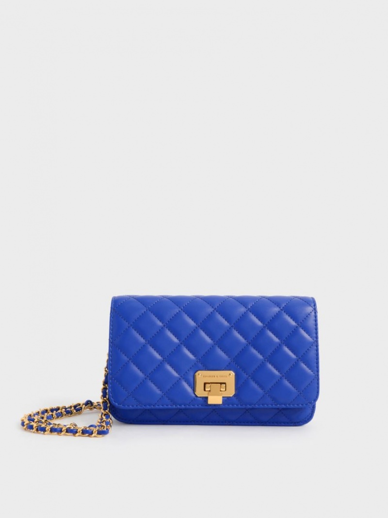τσάντα clutch Charles And Keith Καπιτονέ Push-Lock μπλε | 32190-VFLJ