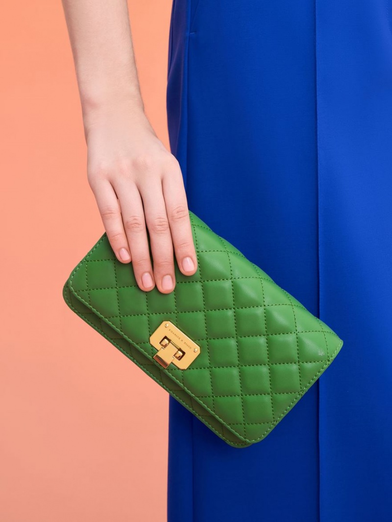 τσάντα clutch Charles And Keith Καπιτονέ Push-Lock πρασινο | 74905-SHYX