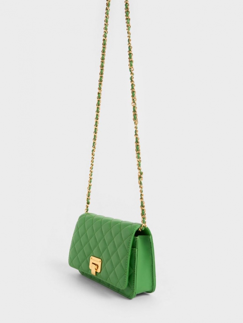 τσάντα clutch Charles And Keith Καπιτονέ Push-Lock πρασινο | 74905-SHYX