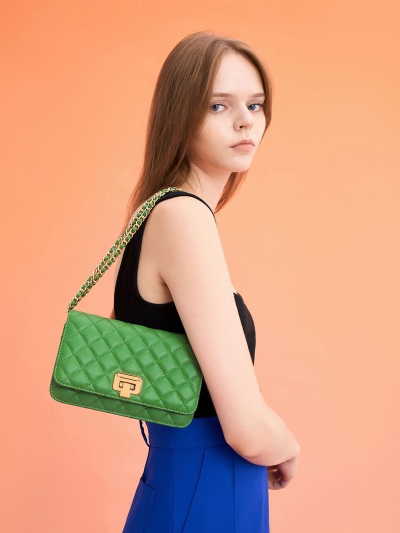 τσάντα clutch Charles And Keith Καπιτονέ Push-Lock πρασινο | 74905-SHYX