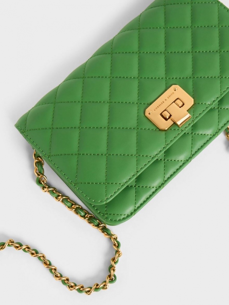 τσάντα clutch Charles And Keith Καπιτονέ Push-Lock πρασινο | 74905-SHYX