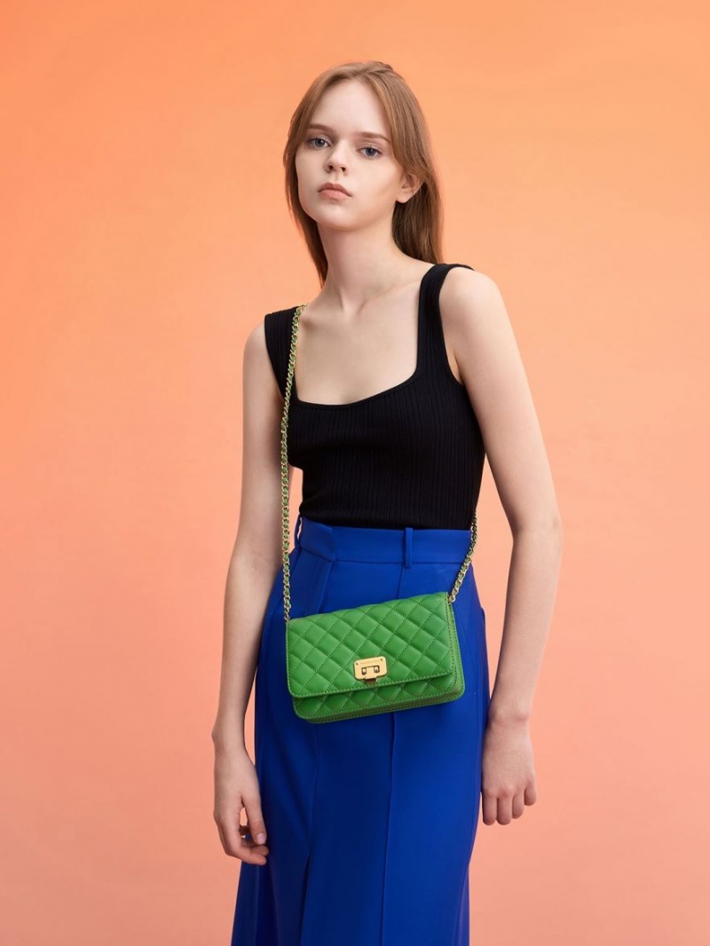 τσάντα clutch Charles And Keith Καπιτονέ Push-Lock πρασινο | 74905-SHYX