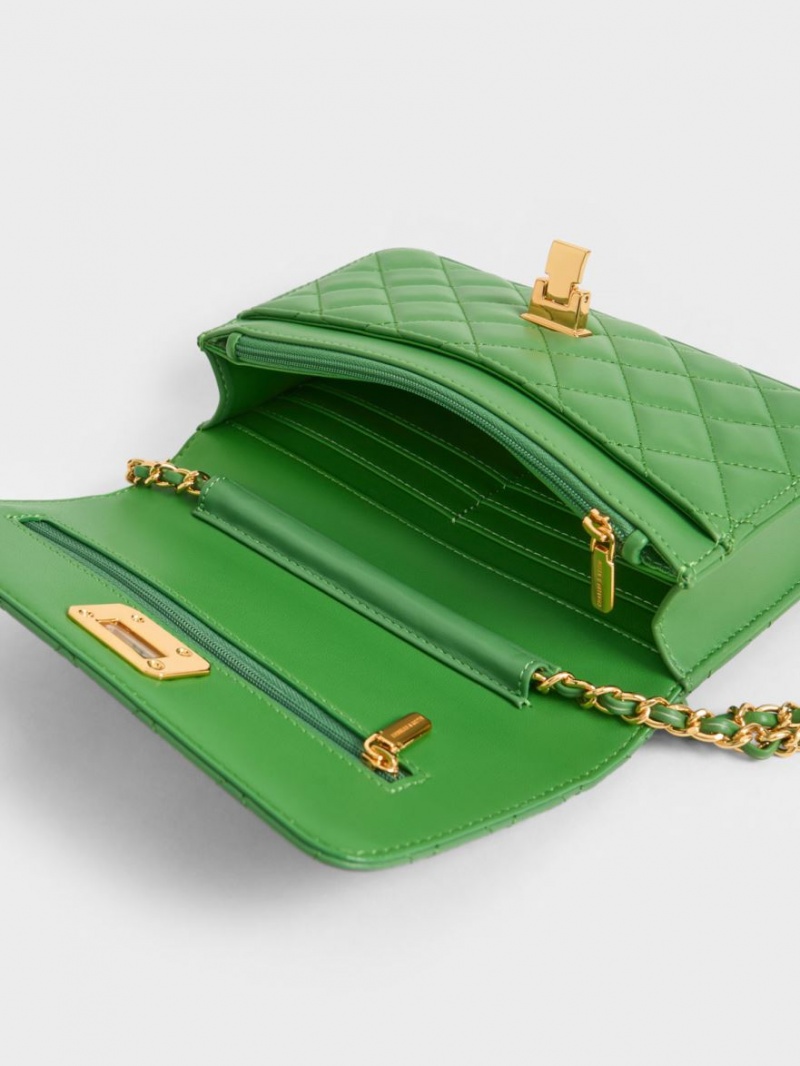τσάντα clutch Charles And Keith Καπιτονέ Push-Lock πρασινο | 74905-SHYX
