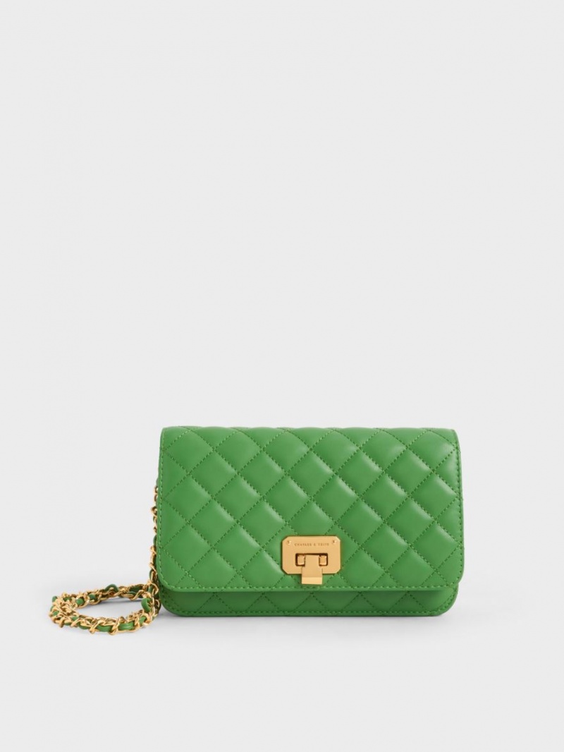 τσάντα clutch Charles And Keith Καπιτονέ Push-Lock πρασινο | 74905-SHYX