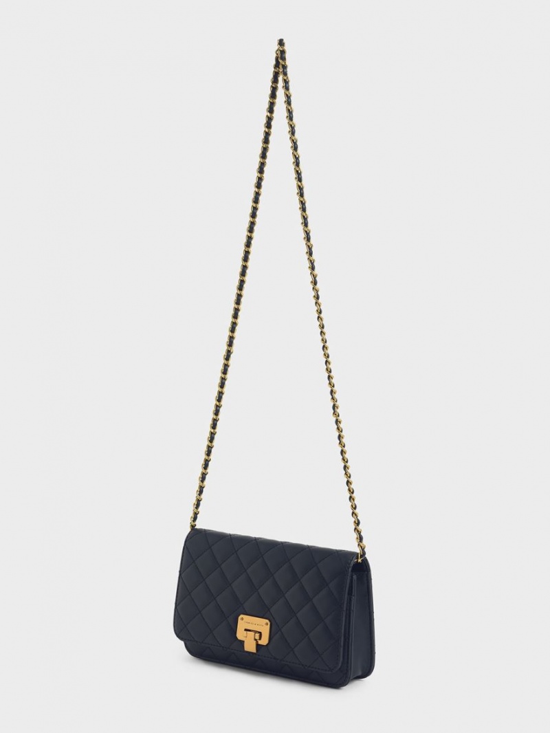 τσάντα clutch Charles And Keith Καπιτονέ Push-Lock σκουρο μπλε | 13756-PKMC