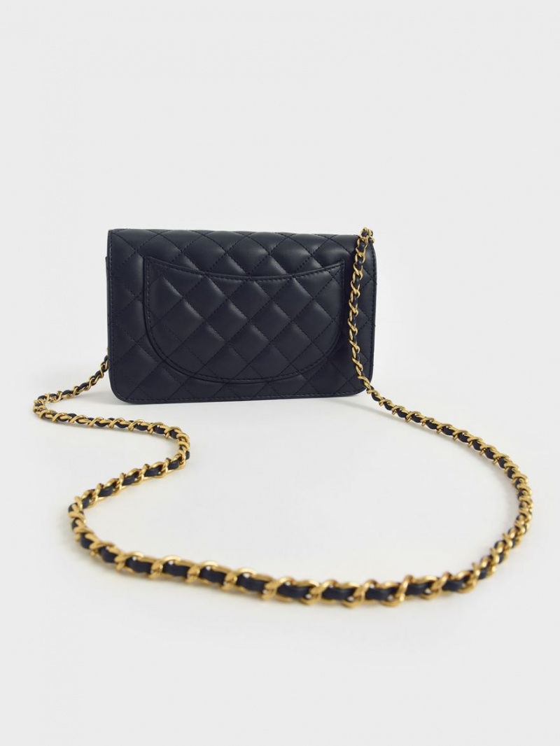 τσάντα clutch Charles And Keith Καπιτονέ Push-Lock σκουρο μπλε | 13756-PKMC