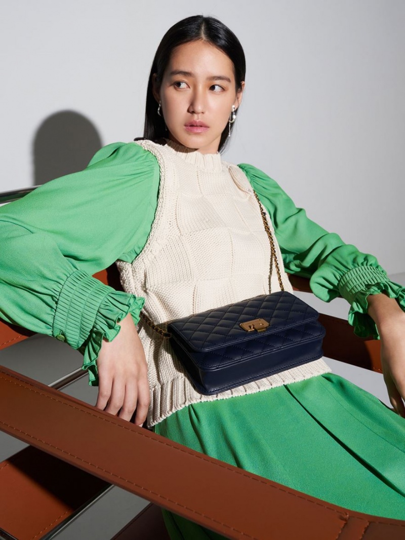 τσάντα clutch Charles And Keith Καπιτονέ Push-Lock σκουρο μπλε | 13756-PKMC
