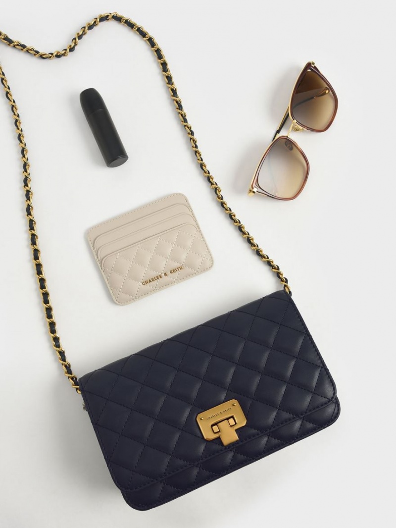 τσάντα clutch Charles And Keith Καπιτονέ Push-Lock σκουρο μπλε | 13756-PKMC