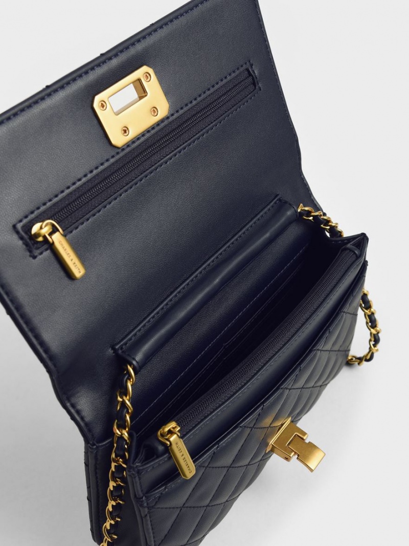 τσάντα clutch Charles And Keith Καπιτονέ Push-Lock σκουρο μπλε | 13756-PKMC