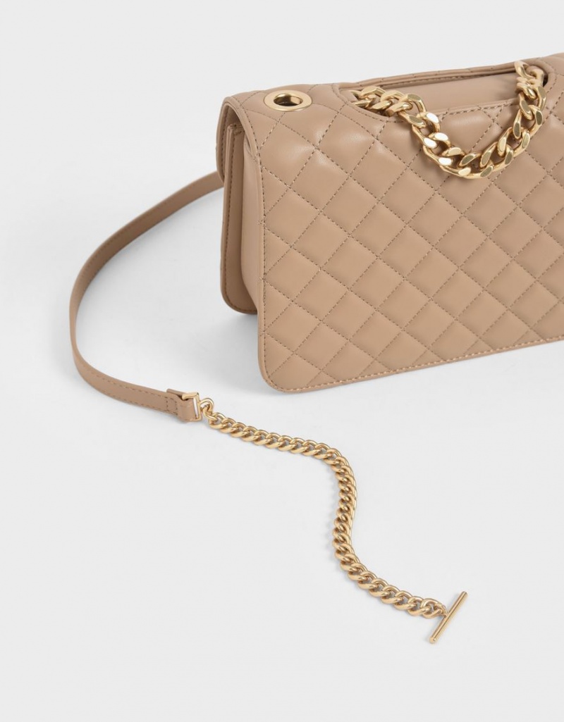 τσάντα clutch Charles And Keith Καπιτονέ Turn-Lock Μπεζ | 01258-MFEZ