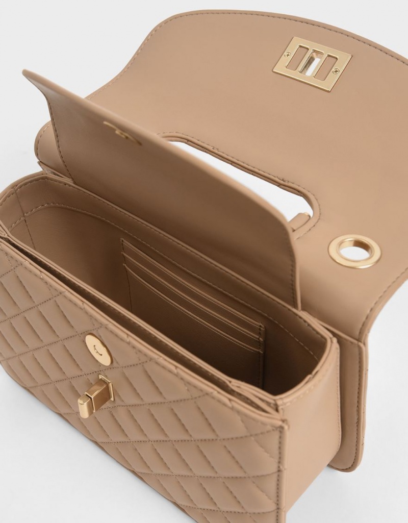τσάντα clutch Charles And Keith Καπιτονέ Turn-Lock Μπεζ | 01258-MFEZ