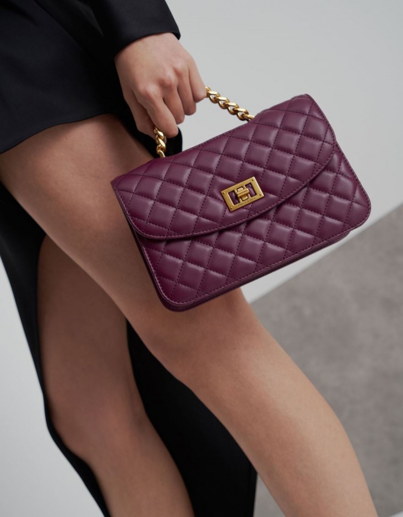 τσάντα clutch Charles And Keith Καπιτονέ Turn-Lock μωβ | 97368-MHNJ
