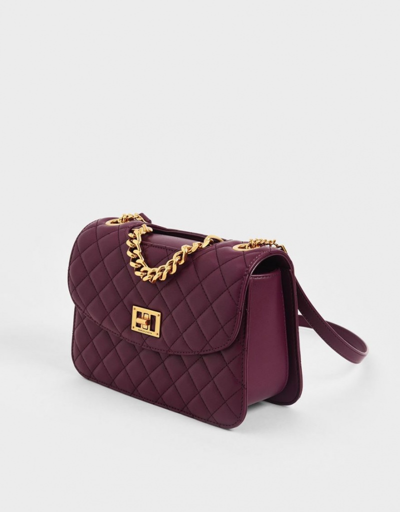 τσάντα clutch Charles And Keith Καπιτονέ Turn-Lock μωβ | 97368-MHNJ