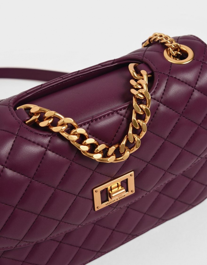 τσάντα clutch Charles And Keith Καπιτονέ Turn-Lock μωβ | 97368-MHNJ