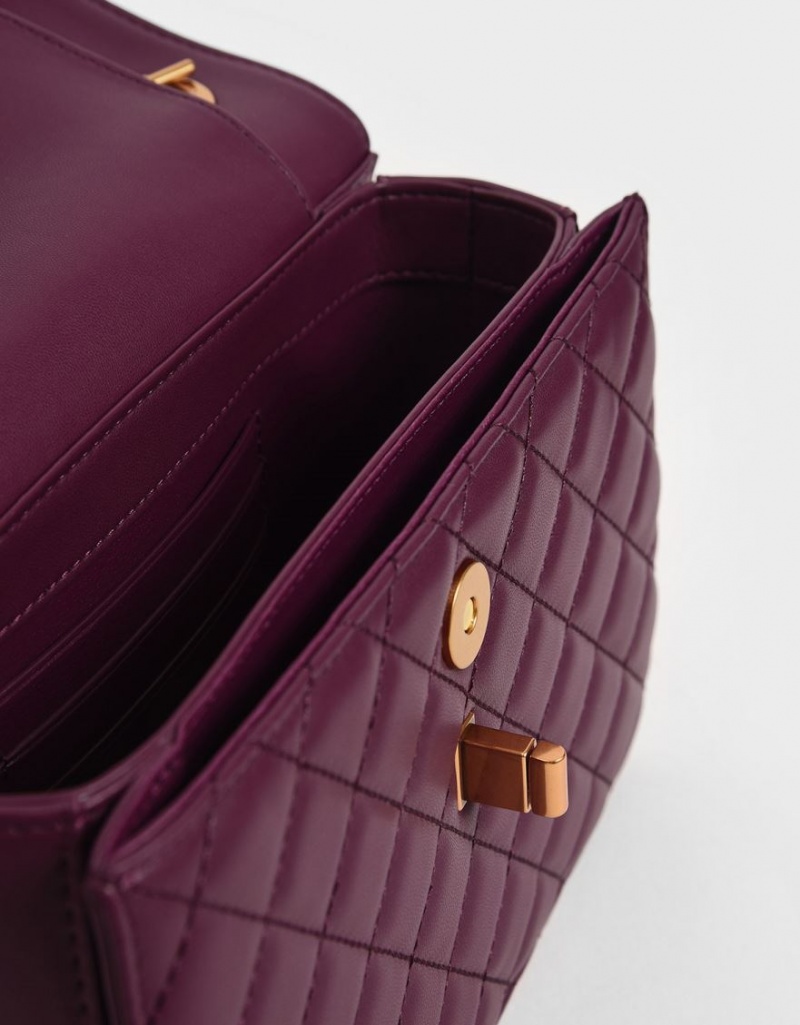 τσάντα clutch Charles And Keith Καπιτονέ Turn-Lock μωβ | 97368-MHNJ